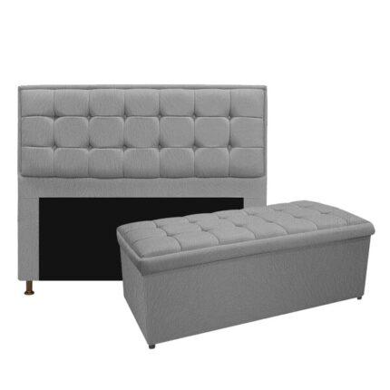 Kit Cabeceira E Calçadeira Copenhague 160 Cm Queen Size Suede Cinza - Amarena Móveis