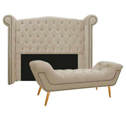 Kit Cabeceira E Calçadeira Veneza 160 Cm Queen Size Corano Bege - Doce Sonho Móveis